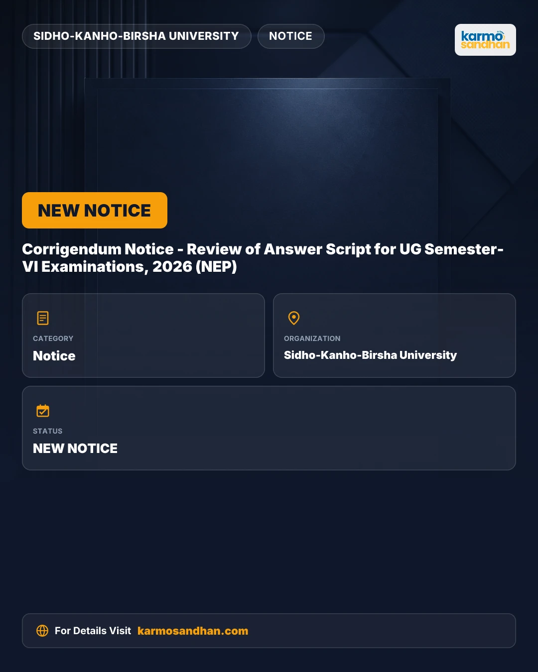 Corrigendum Notice - Review of Answer Script for UG Semester-VI Examinations, 2026 (NEP)